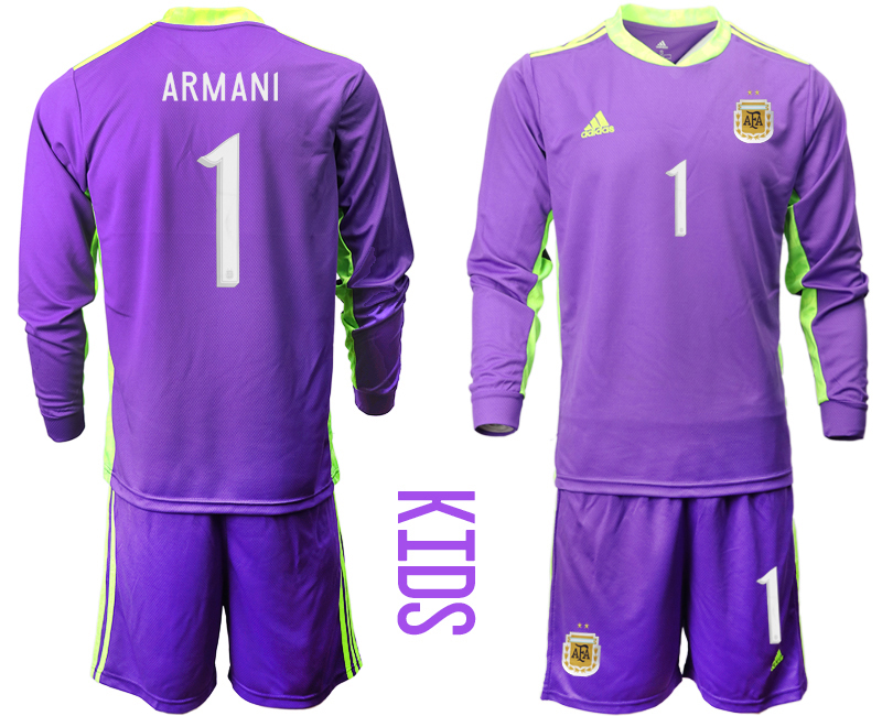 Cheap Youth 2020-2021 Season National team Argentina goalkeeper Long sleeve purple 1 Soccer Jersey